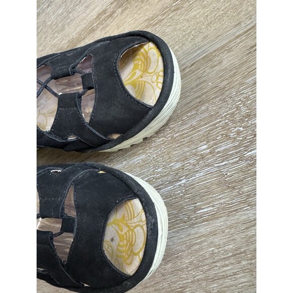 Fly London Yexa Black Leather Lace Up Gladiator Wedge Sandals Sz 9 Boho Festival - Picture 3 of 8